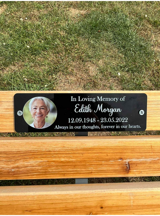 Photo memorial bench plaque