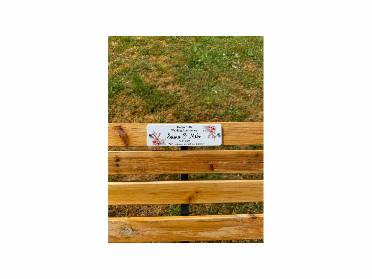 Wedding anniversary bench plaque