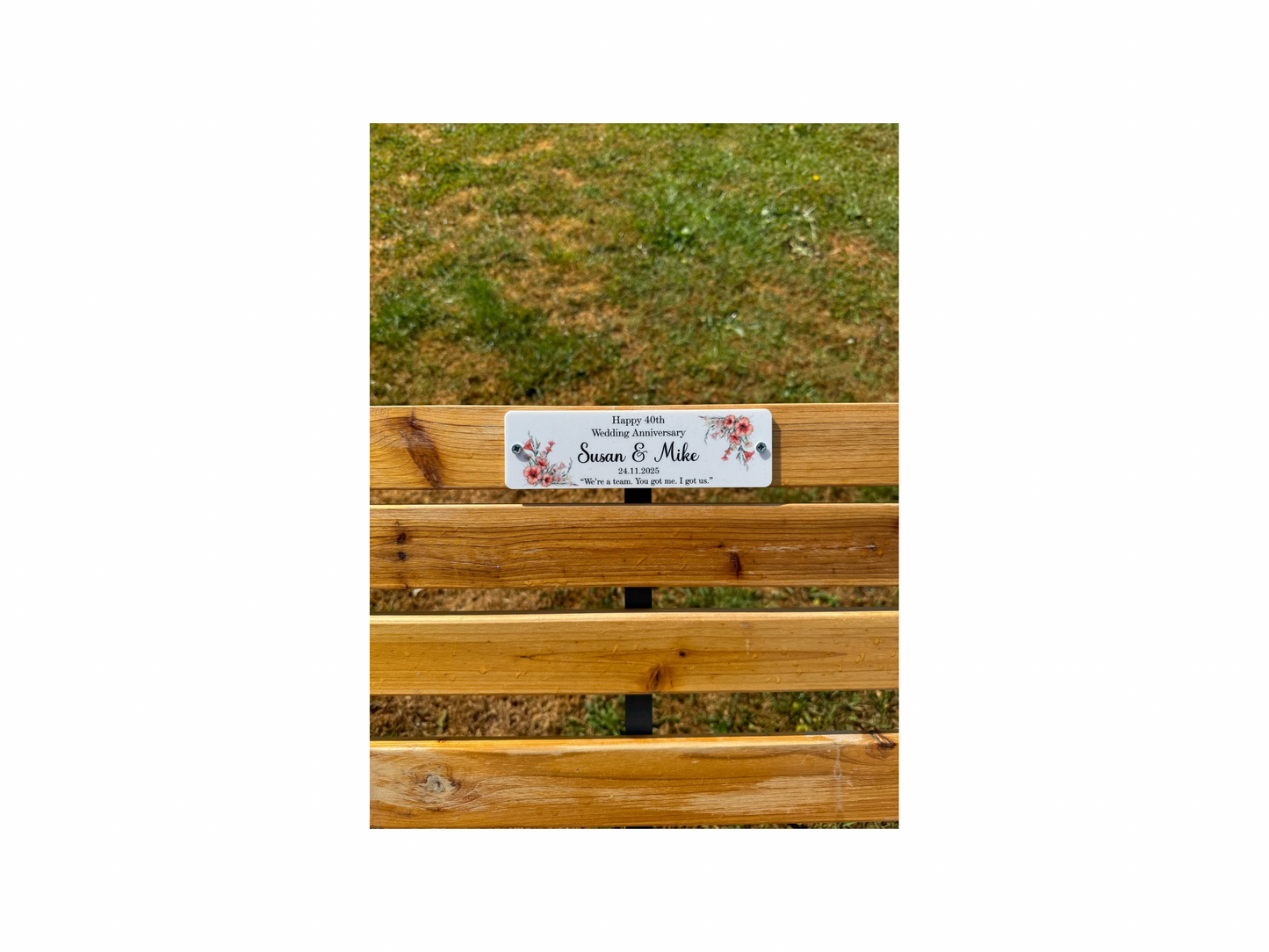 Wedding anniversary bench plaque