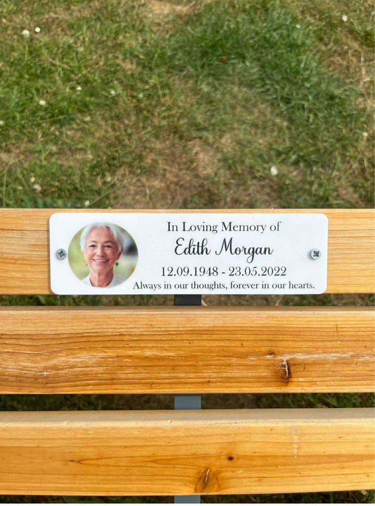 Photo memorial bench plaque