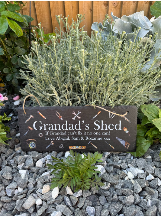 Grandad’s shed hanging slate sign