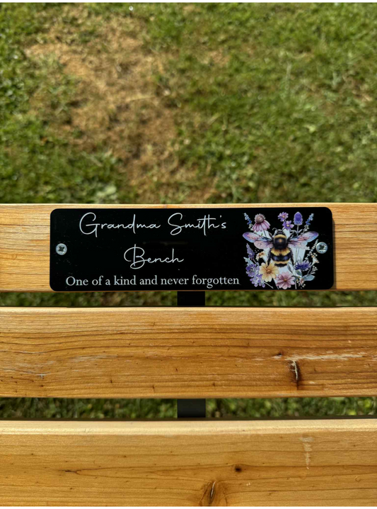 Floral bee memorial bench plaque
