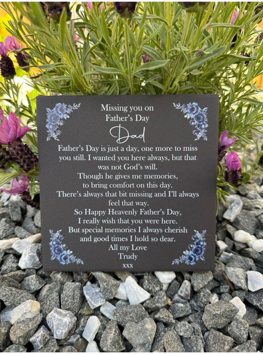 Father’s Day blue floral corners memorial tile