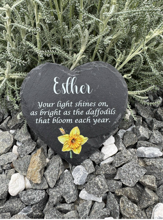 Daffodil memorial heart slate
