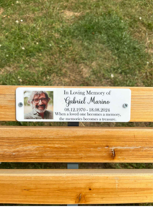 Photo memorial bench plaque