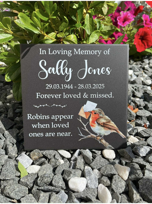 Robin with letter memorial tile