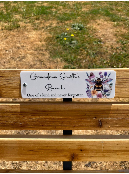 Floral bee memorial bench plaque
