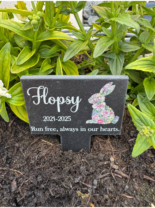 Pet rabbit grave marker.
