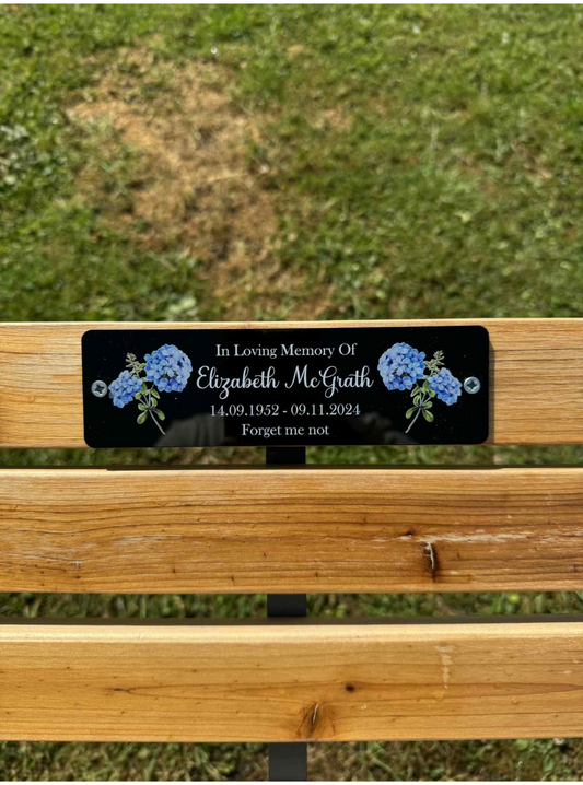 Personalised forget me not memorial bench plaque