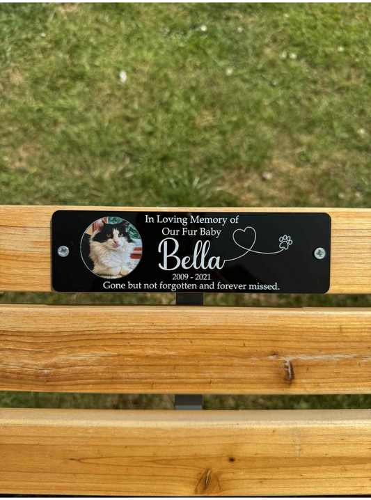 Pet photo memorial bench plaque