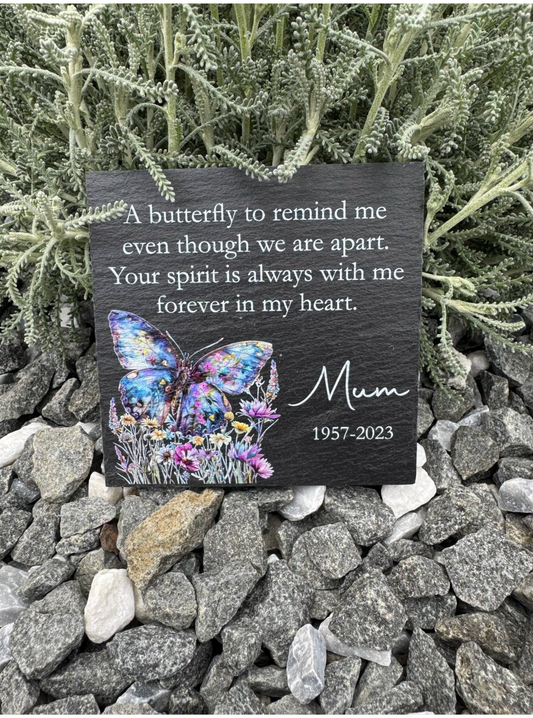Floral butterfly memorial slate