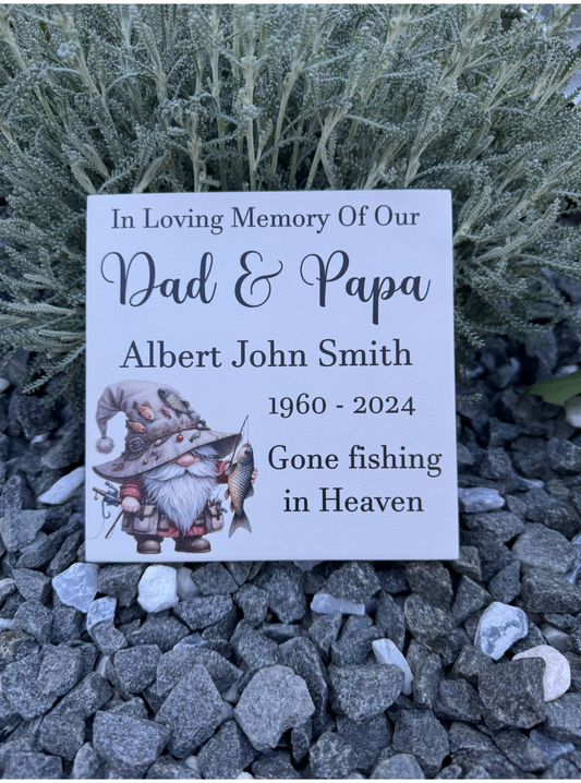 Gone fishing in heaven memorial tile.