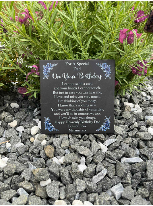 Cannot send a card birthday memorial tile blue flowers
