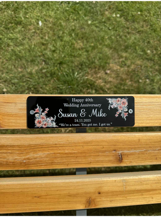 Wedding anniversary bench plaque
