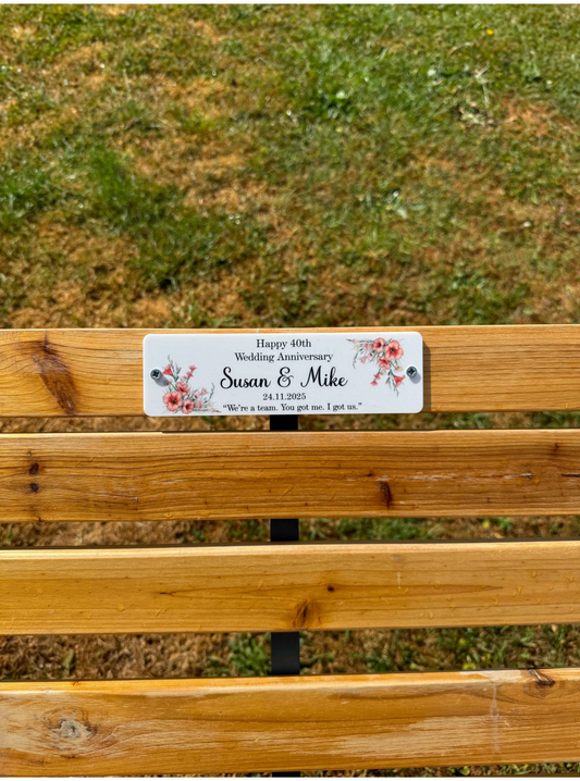 Wedding anniversary bench plaque
