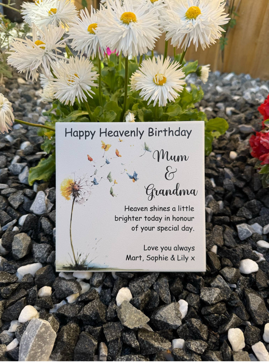 Happy heavenly Birthday, Heaven shines a little brighter memorial tile white.