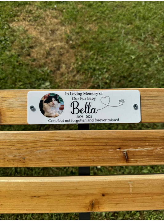 Pet photo memorial bench plaque