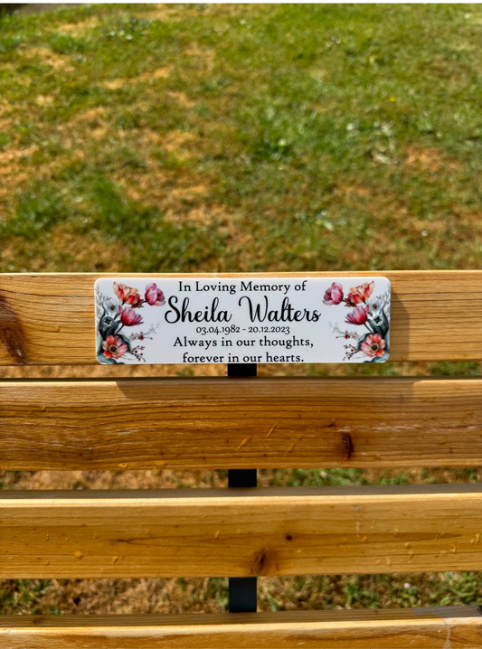 Floral memorial bench plaque
