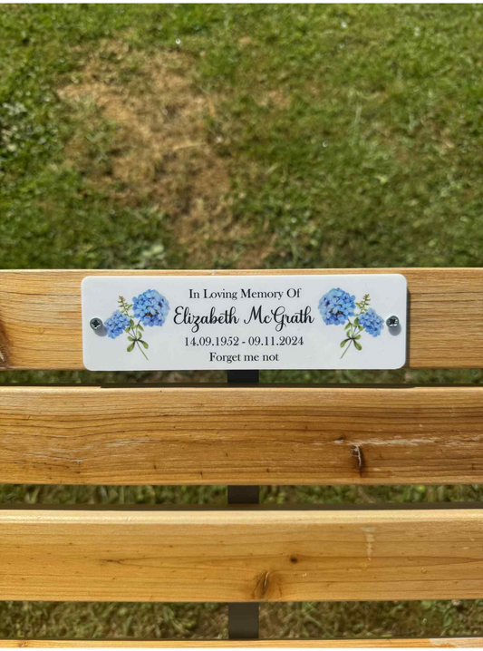 Personalised forget me not bench plaque