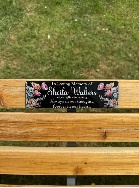 Floral memorial bench plaque