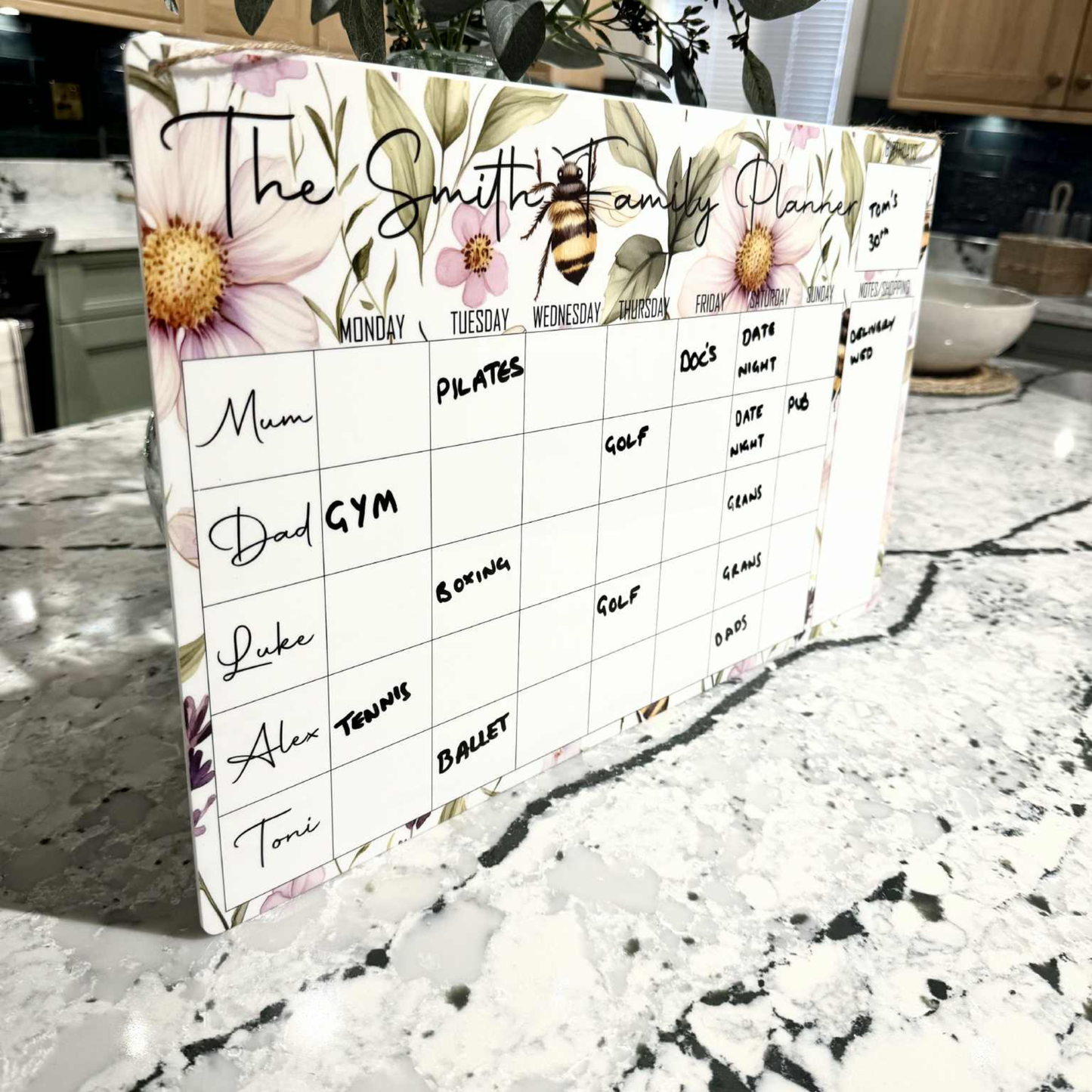 Personalised Bee & Flower Wipeable Family Planner