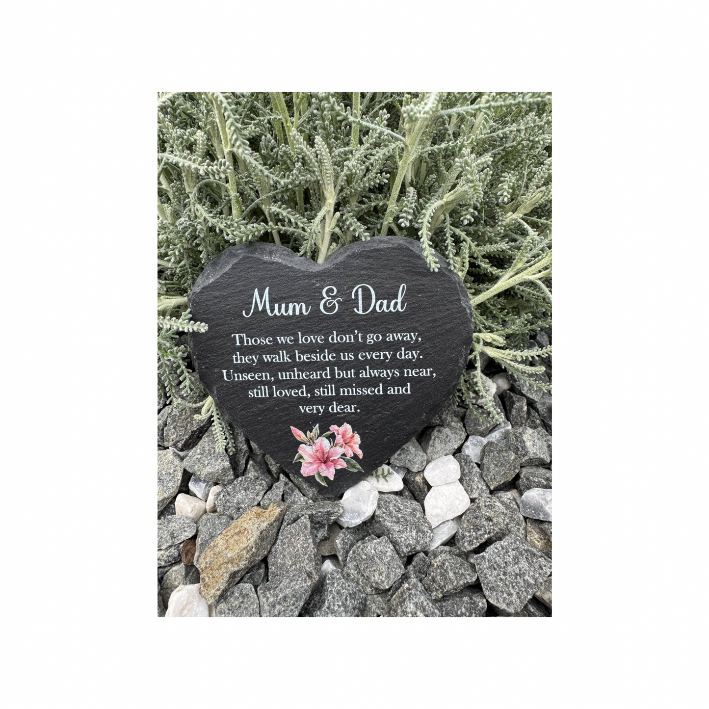Pink lily heart slate memorial