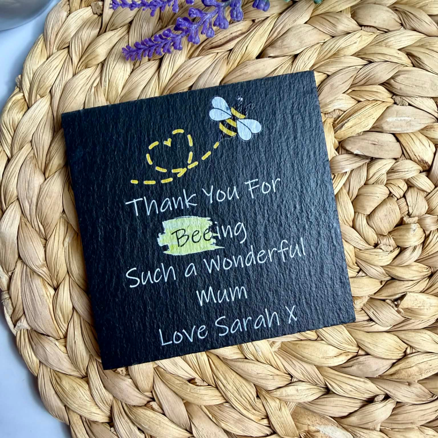 Personalised thank you for beeing slate coaster