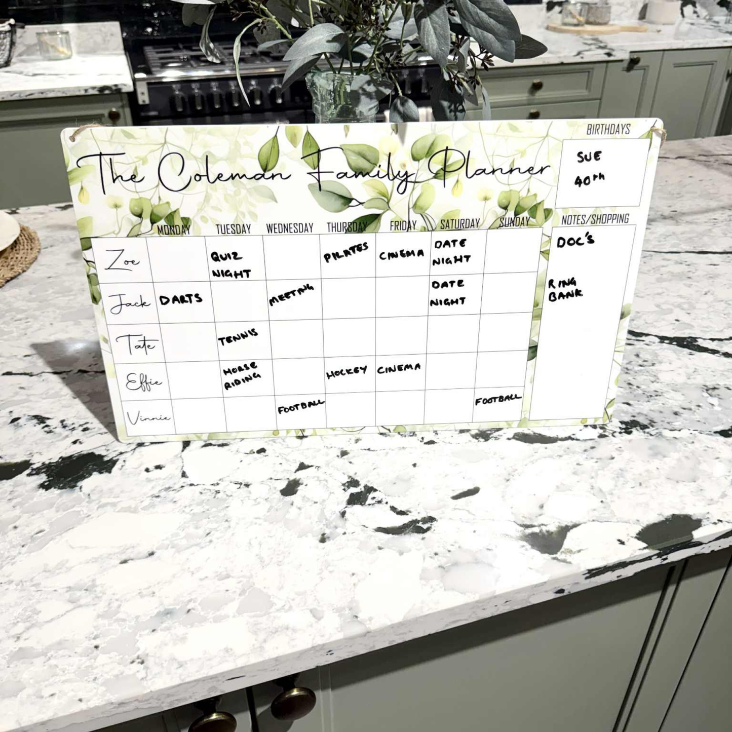 Personalised Leaves Wipeable Family Planner