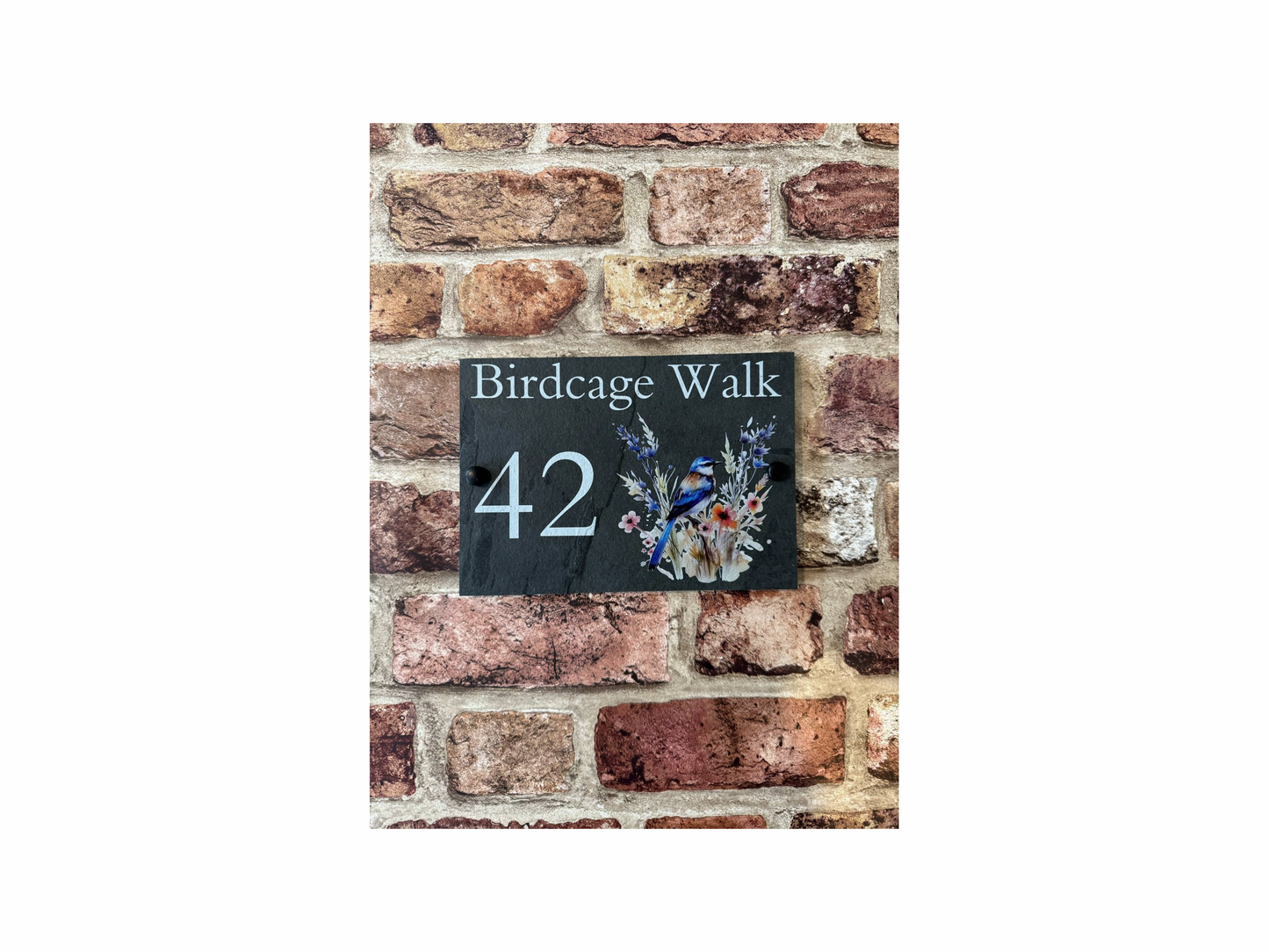 Wild flowers with bird slate house sign