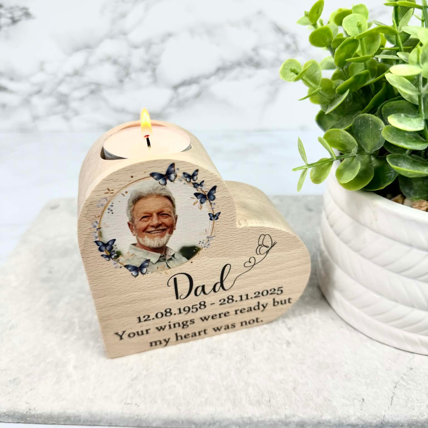 Personalised your wings were ready heart tealight holder
