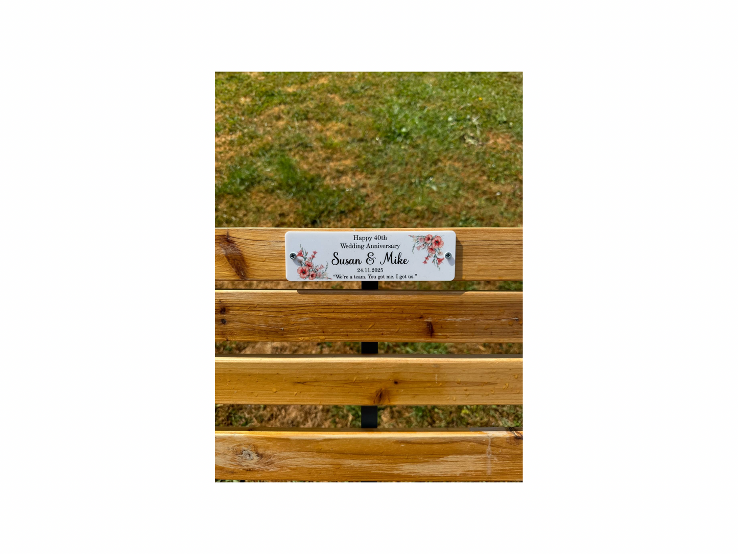 Wedding anniversary bench plaque
