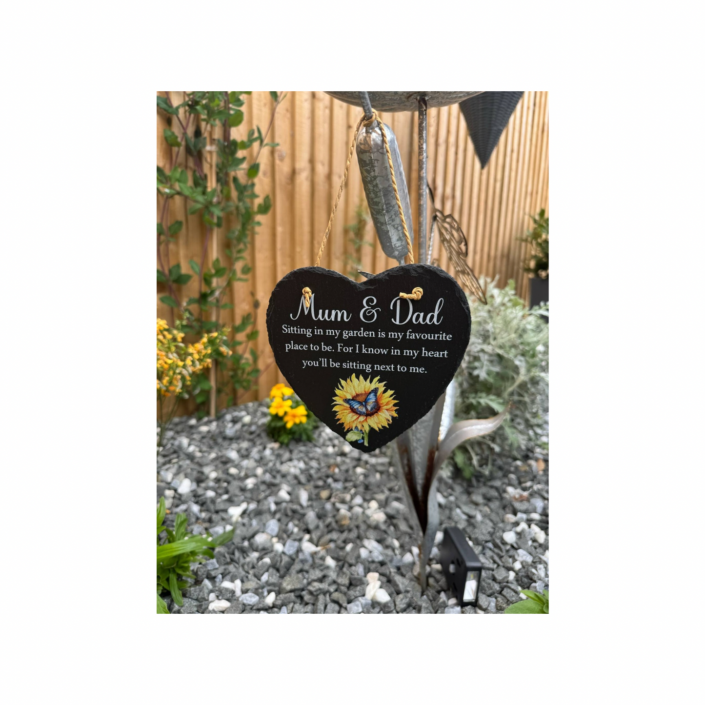 Sitting in my garden hanging heart slate memorial