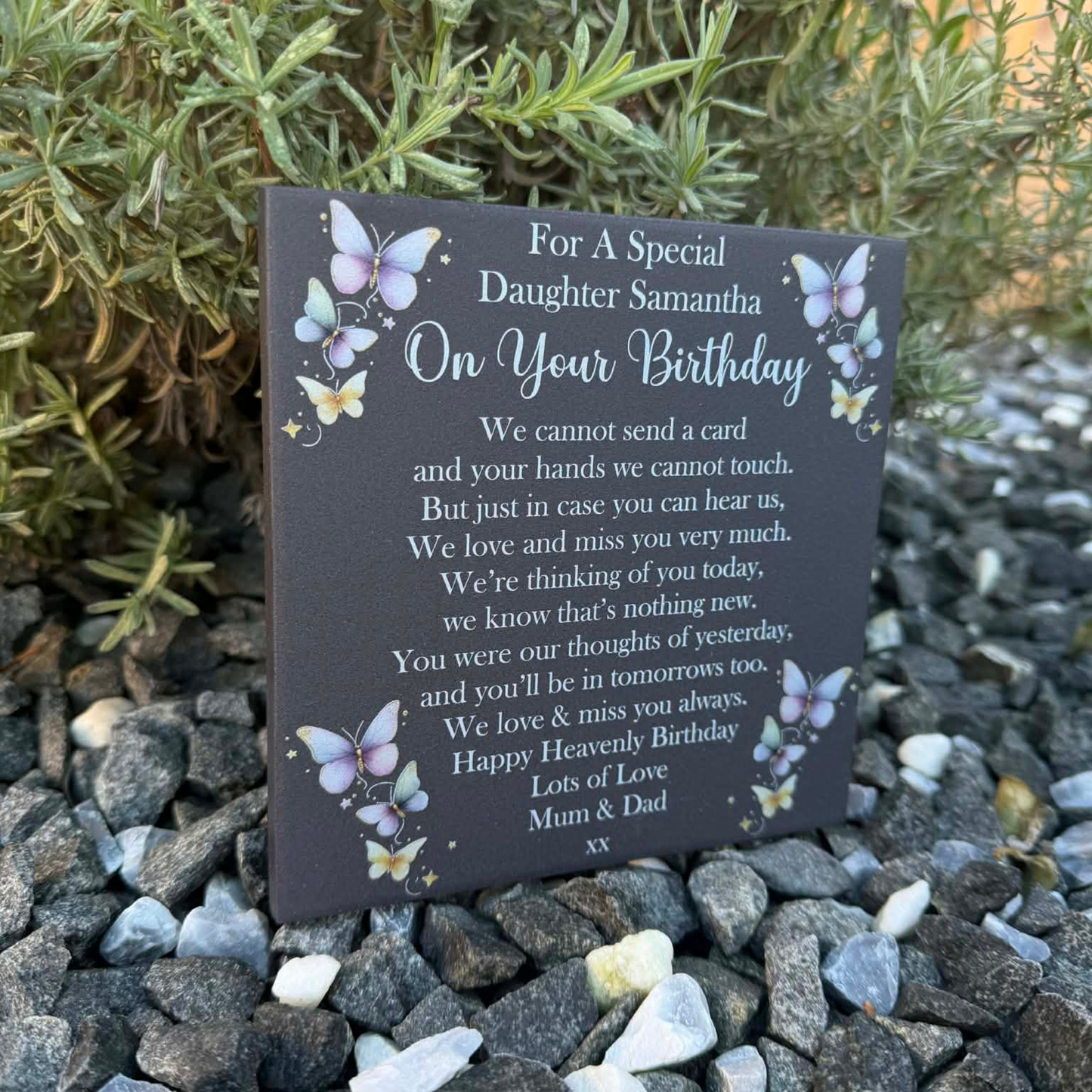 Butterflies we cannot send a card memorial tile