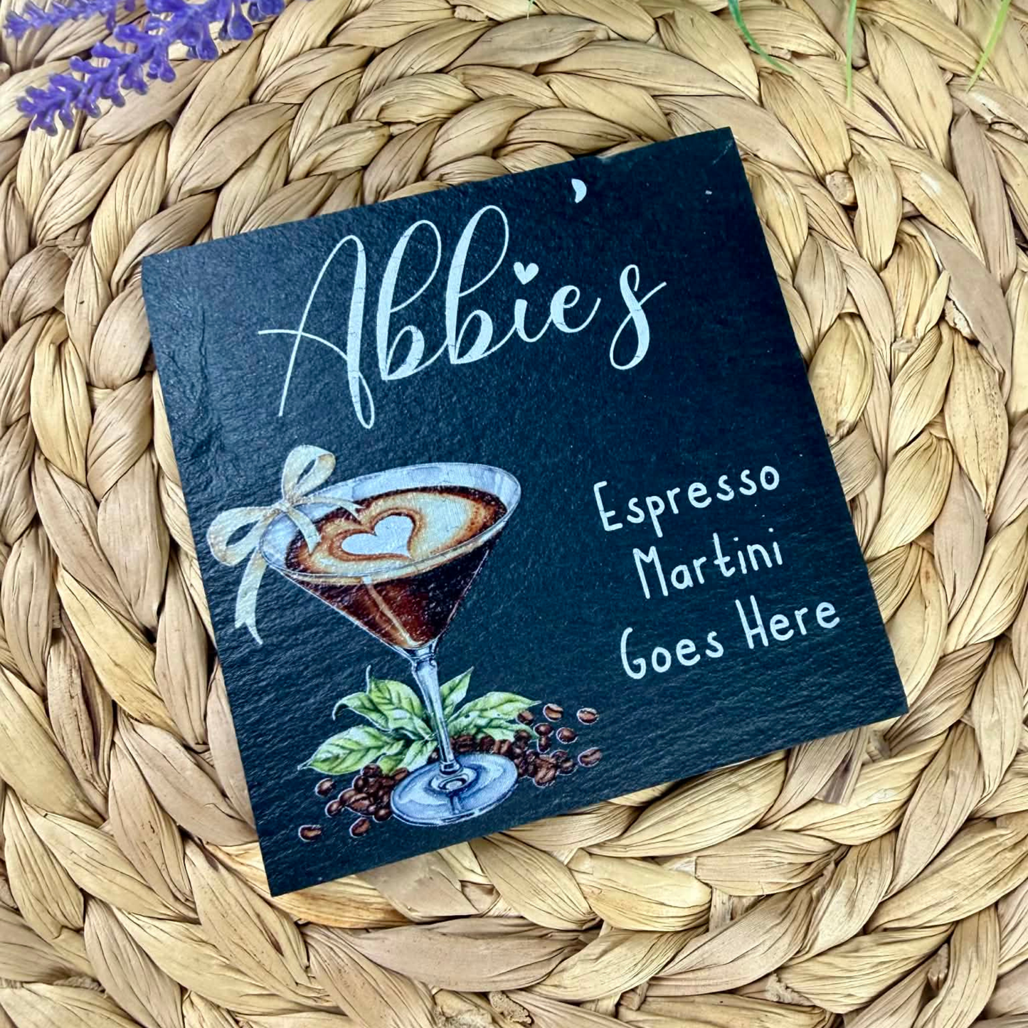 Personalised espresso martini goes here slate coaster