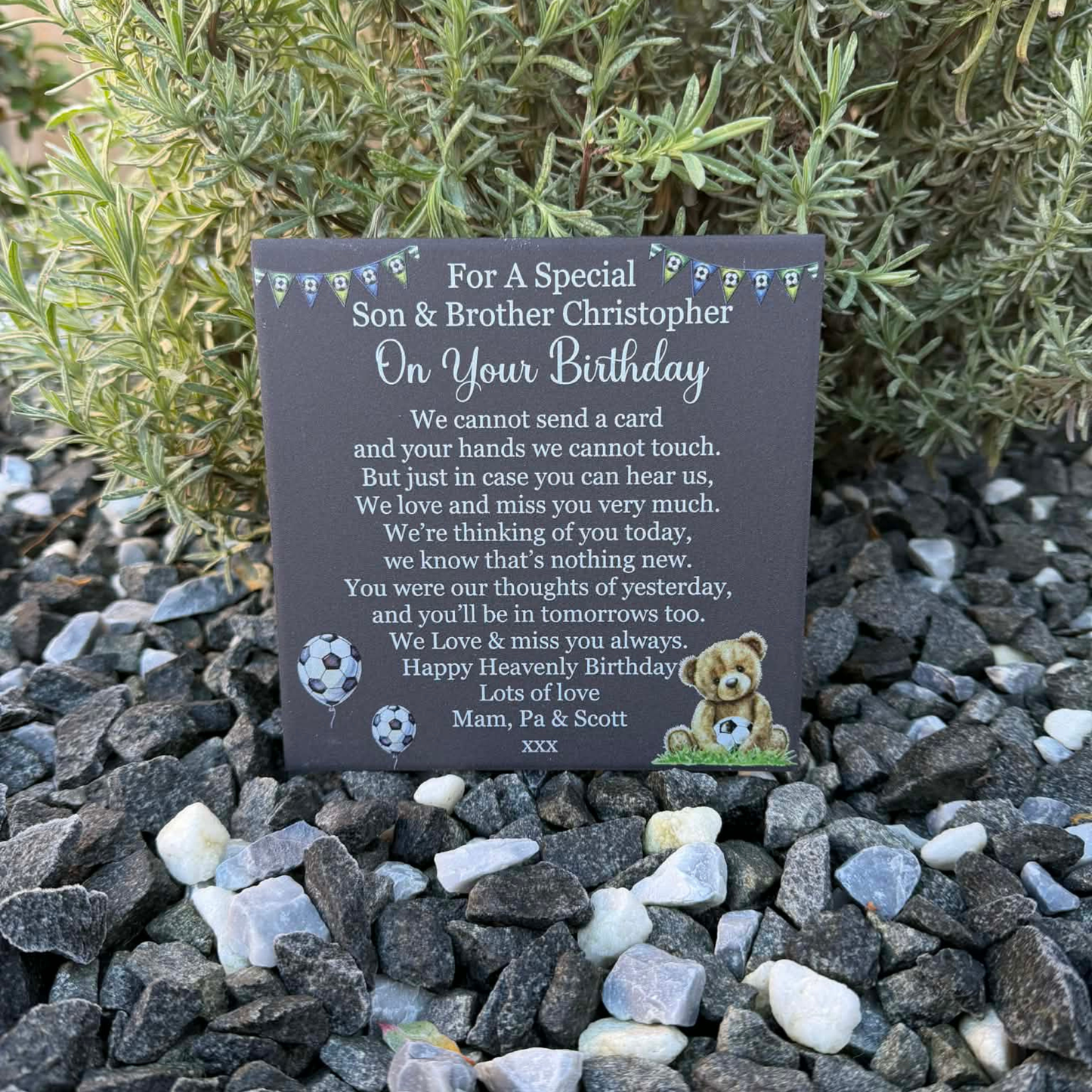 Football teddy cannot send a card memorial tile