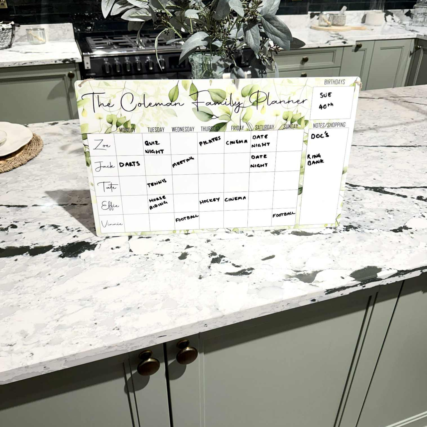 Personalised Leaves Wipeable Family Planner