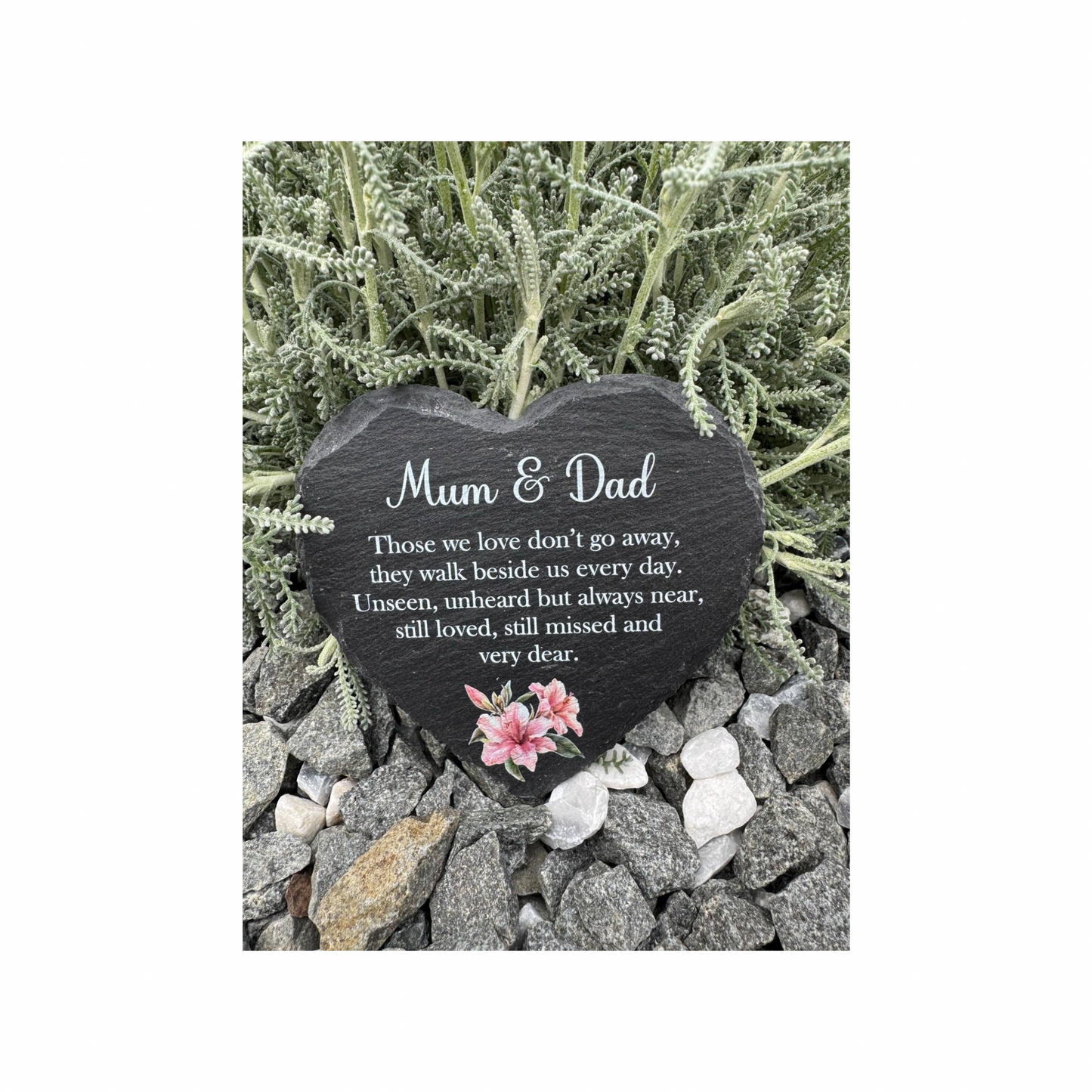 Pink lily heart slate memorial
