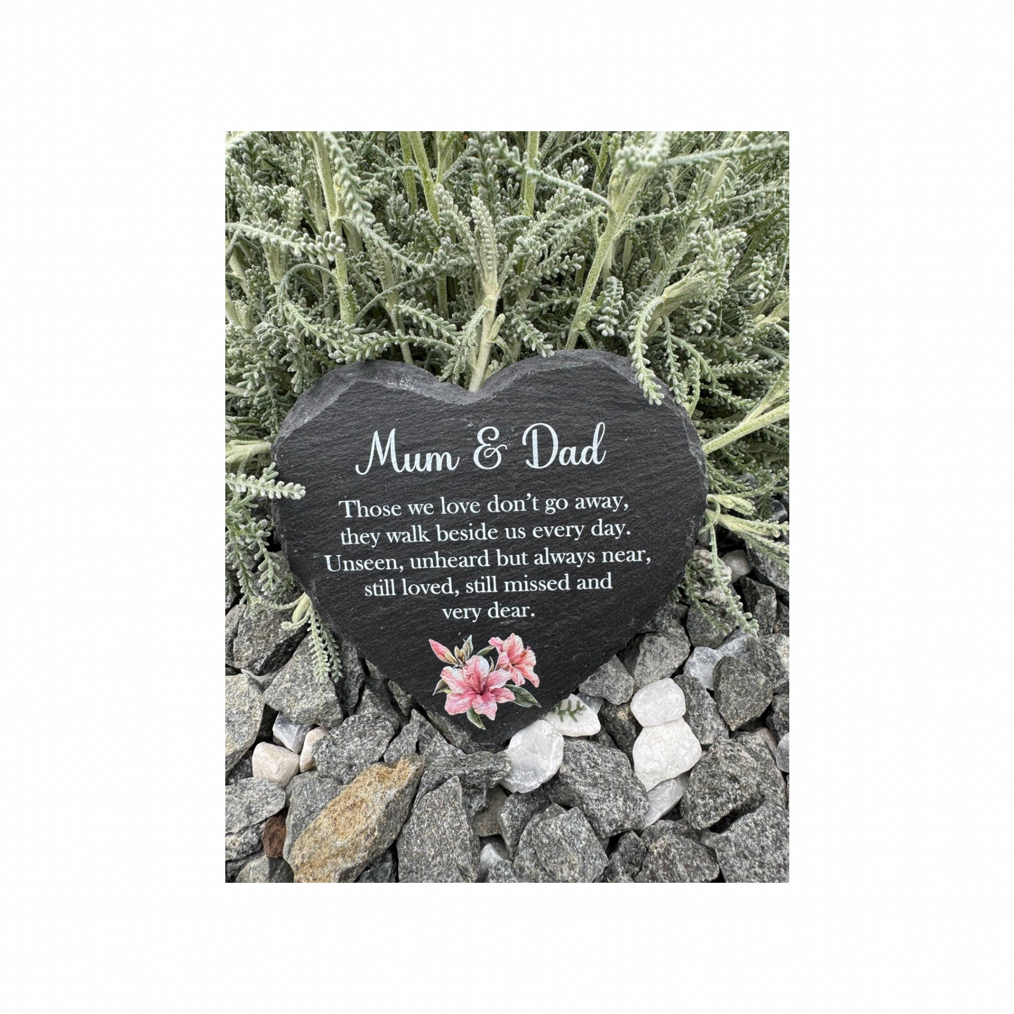 Pink lily heart slate memorial