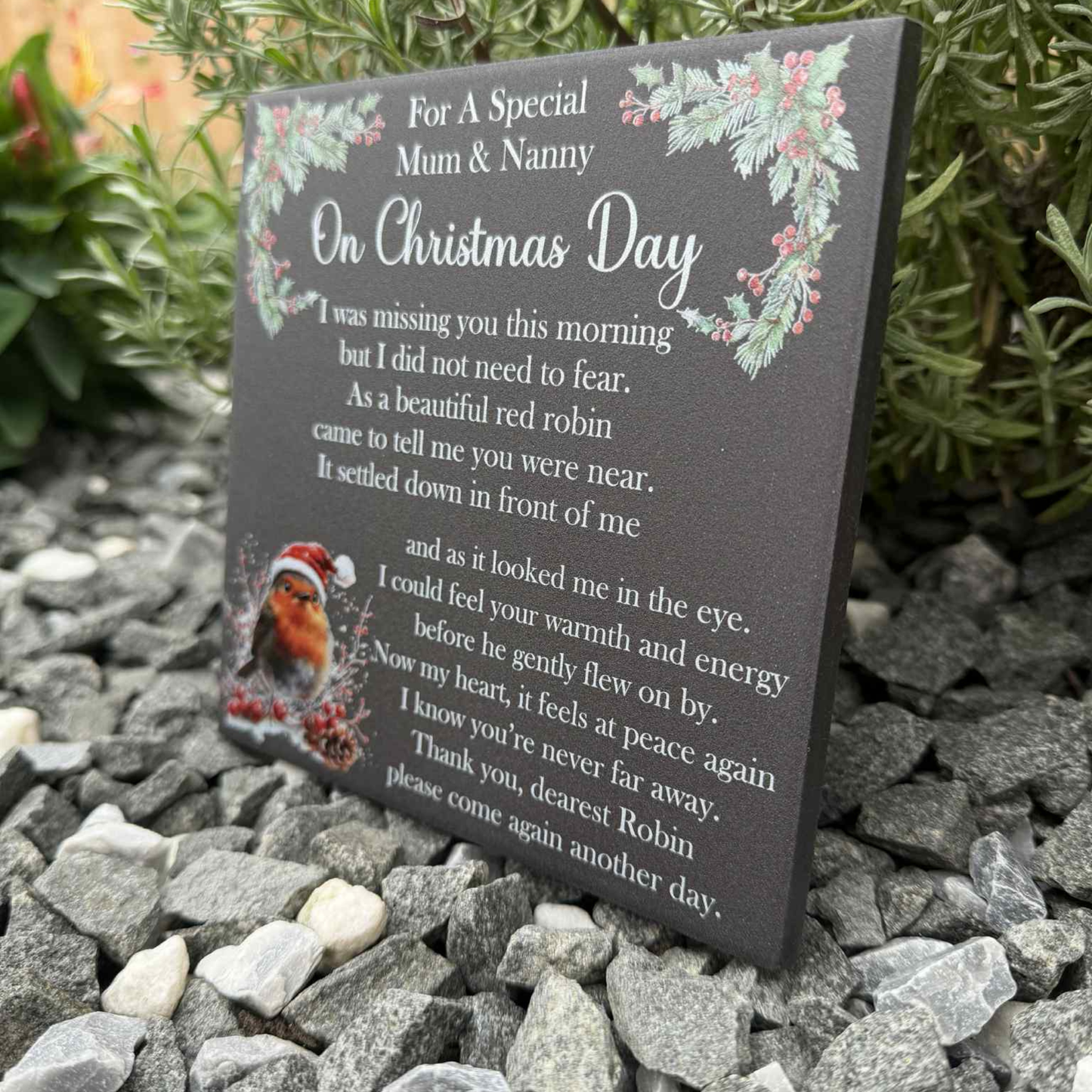 Christmas Holly & Robin Memorial Tile