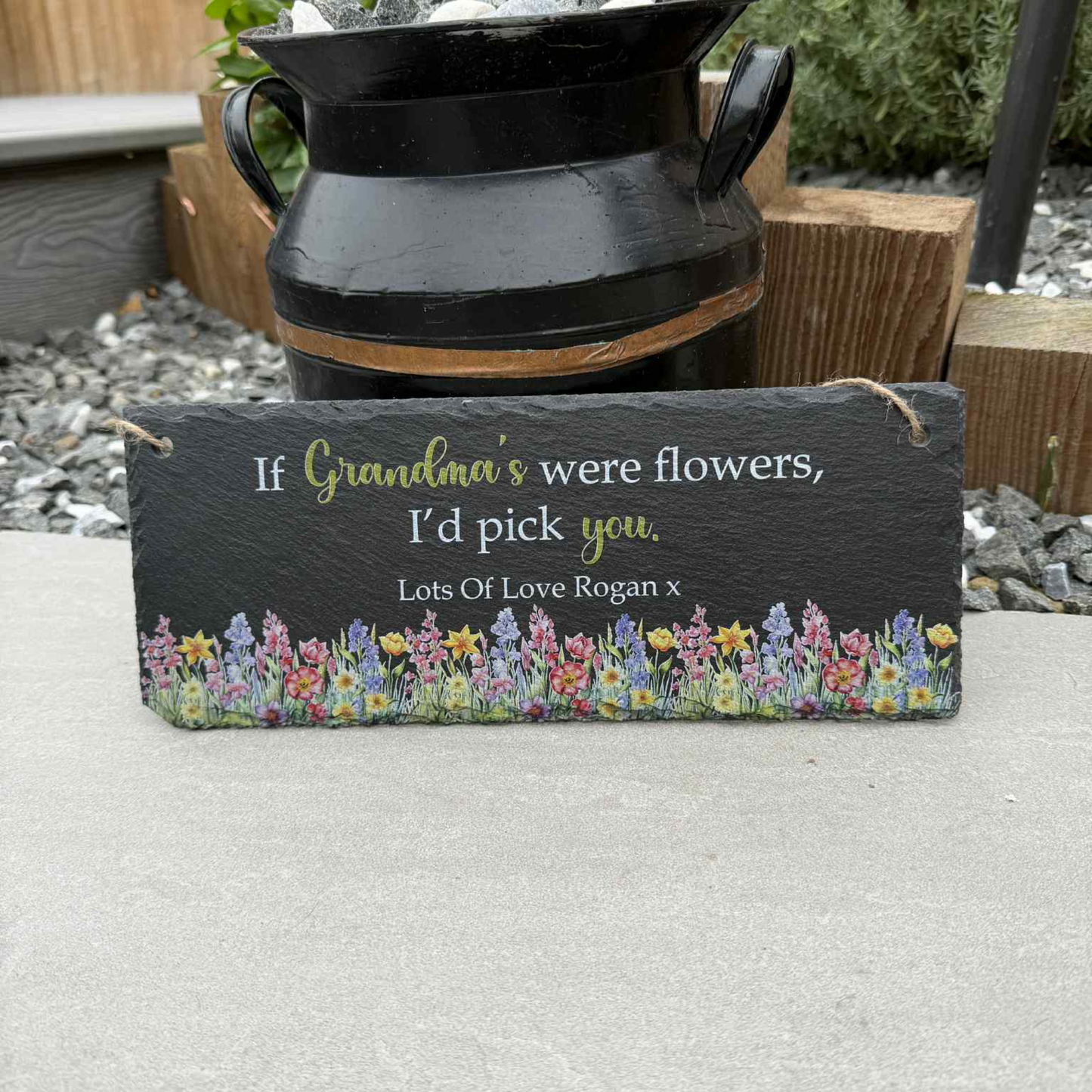 Slate Garden Sign With Flowers