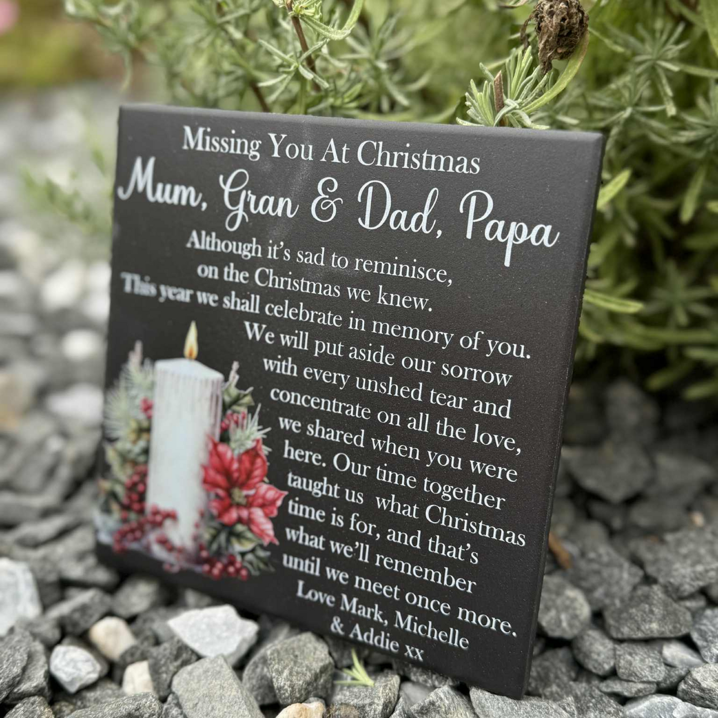 Christmas Poinsettia Candle Memorial Tile