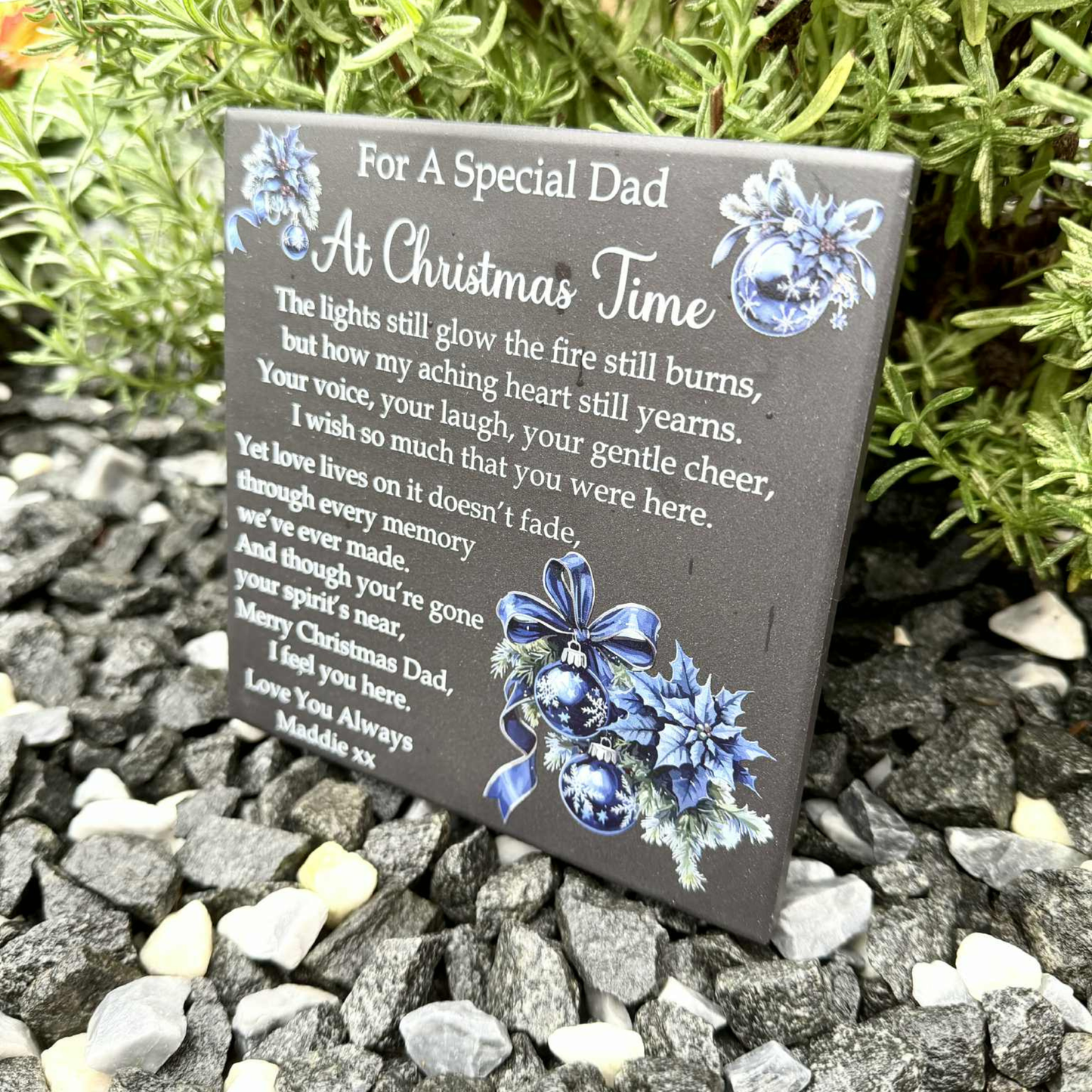 Christmas Blue Baubles Memorial Tile