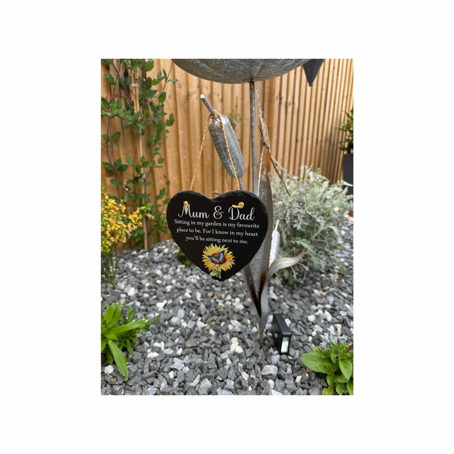 Sitting in my garden hanging heart slate memorial