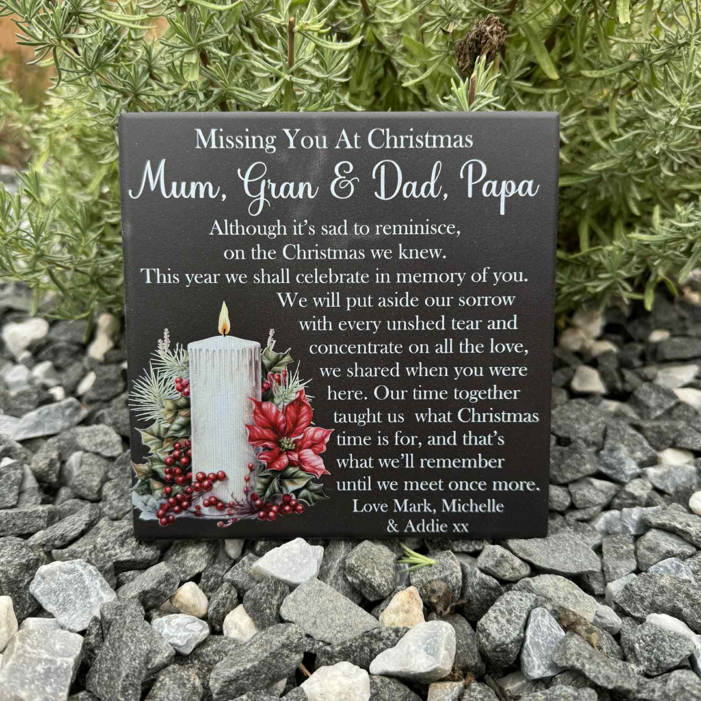 Christmas Poinsettia Candle Memorial Tile