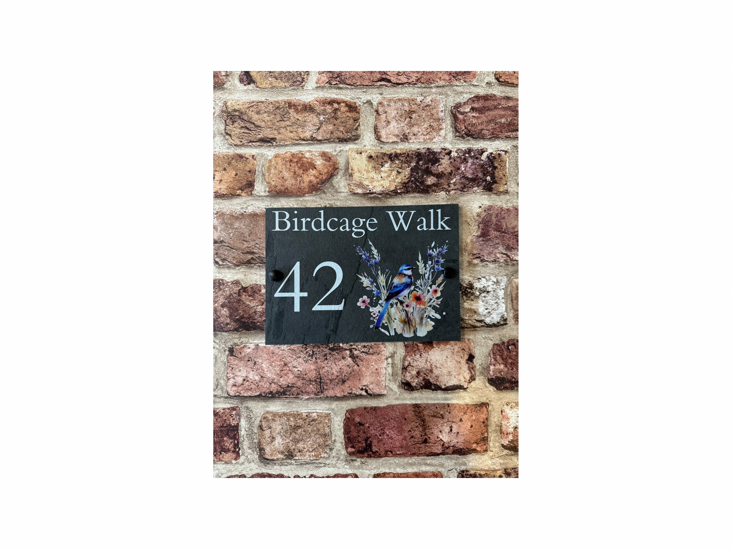 Wild flowers with bird slate house sign