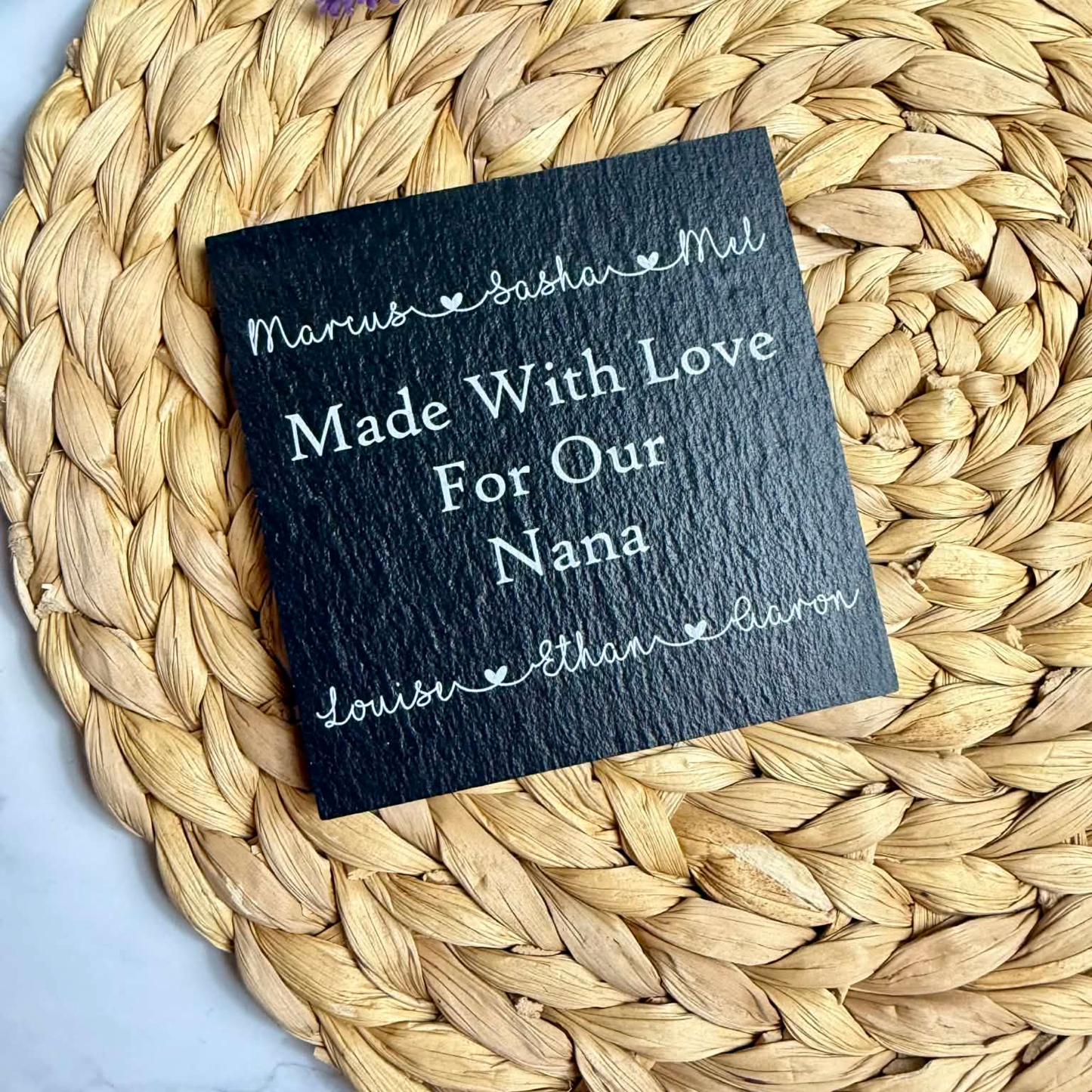 Personalised made with love slate coaster