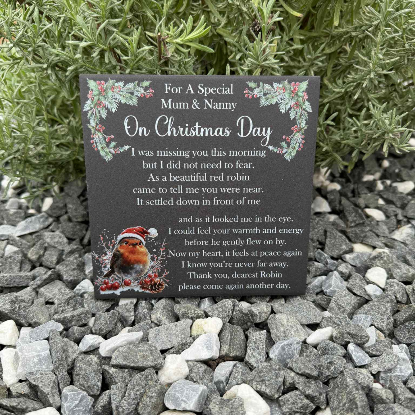 Christmas Holly & Robin Memorial Tile