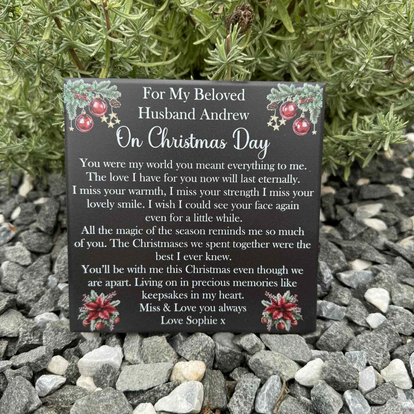Christmas Baubles With Stars Memorial Tile