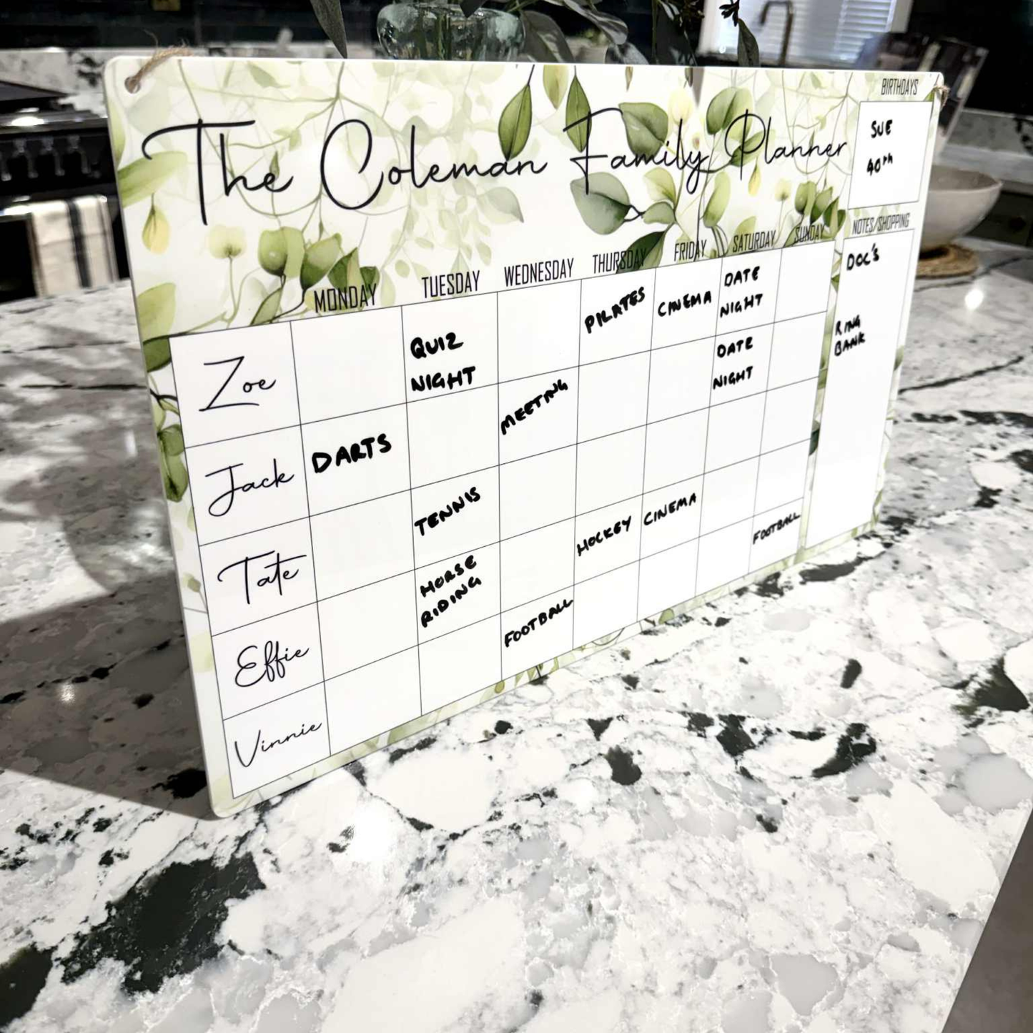 Personalised Leaves Wipeable Family Planner