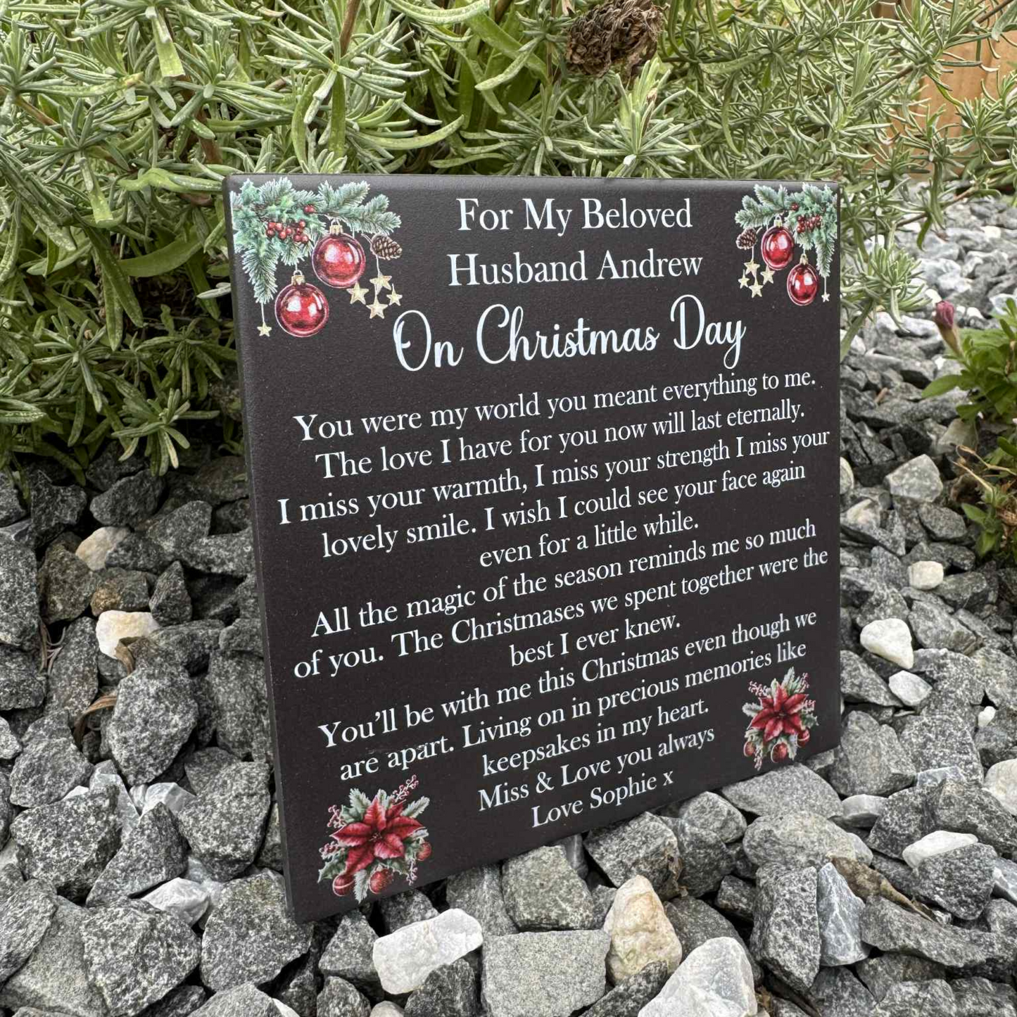 Christmas Baubles With Stars Memorial Tile